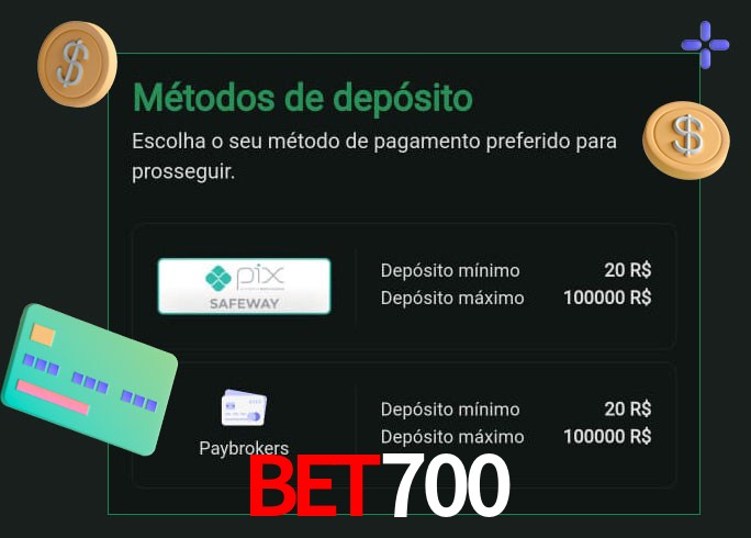 O cassino bet700 oferece uma grande variedade de métodos de pagamento